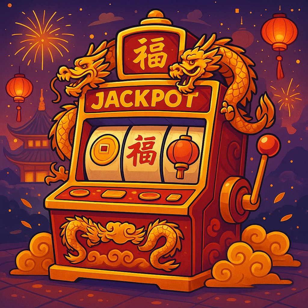 Layar permainan slot JILI dengan gulungan dan tombol putar besar